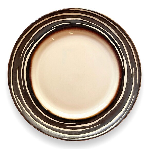 Set of 2 Crate & Barrel Scavo Swirl Salad Plate Dessert Brown Discontinued - Picture 1 of 6